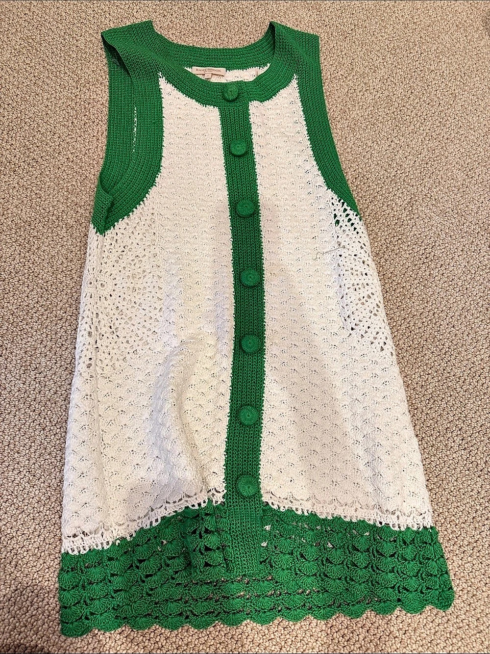 Ramy Brook Chelsea Crochet Button-Front Mini Dress Green & White Small